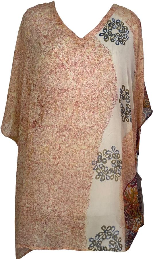 PRG7714 Sheer Avatar Pure Silk Short Kaftan Tunic with Slits - Velora
