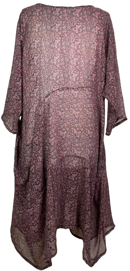 PRG7834 Sheer Avatar Pure Silk Sculptural Long Tunic Dress - Velora