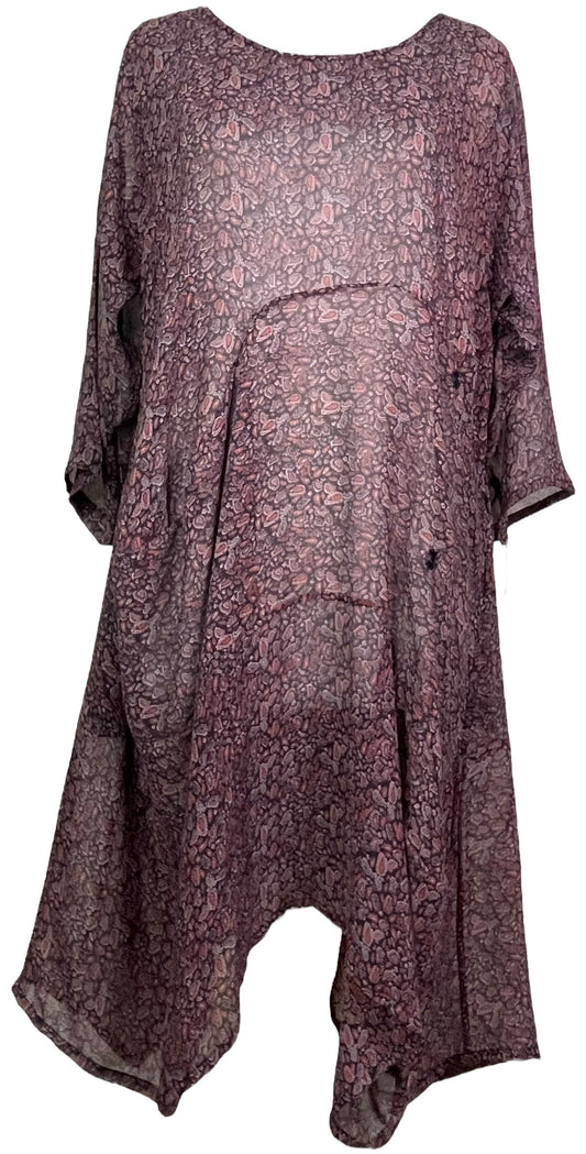 PRG7834 Sheer Avatar Pure Silk Sculptural Long Tunic Dress - Velora