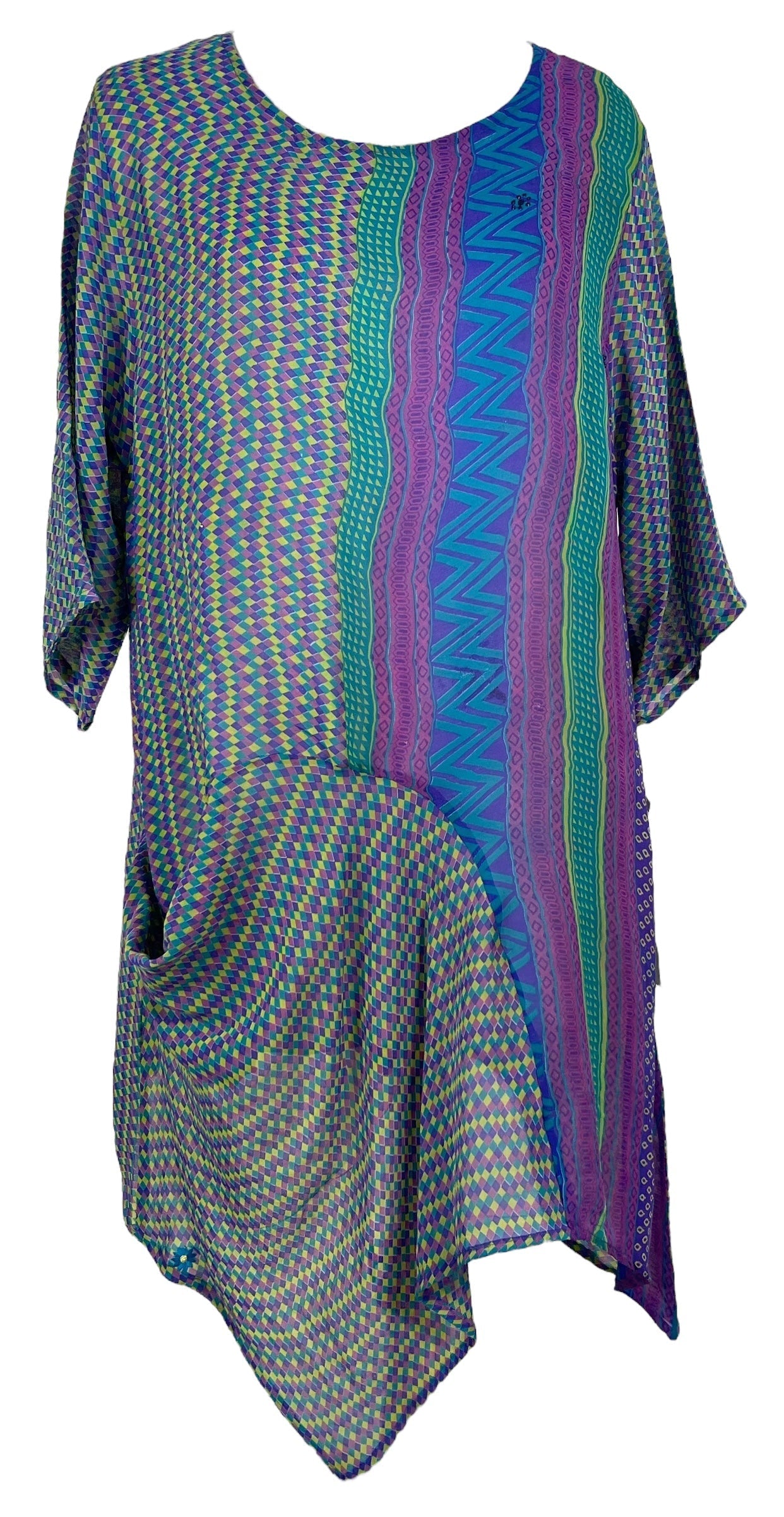 PRG6813 Sheer Avatar Pure Silk Self Pocket Tunic Dress - Velora