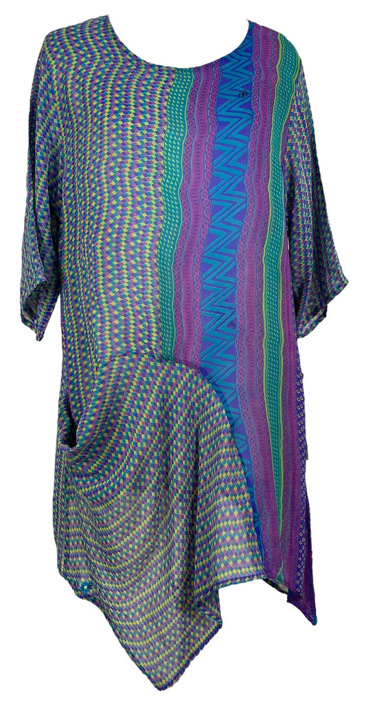 PRG6813 Sheer Avatar Pure Silk Self Pocket Tunic Dress - Velora