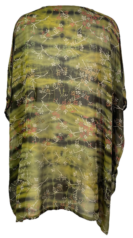 PRG7481 Sheer Avatar Pure Silk Short Kaftan Tunic without Slits - Velora