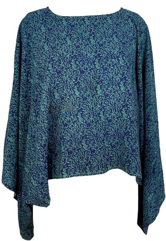 PRC7748 Avatar Pure Silk Kimono-Sleeved Top - Velora