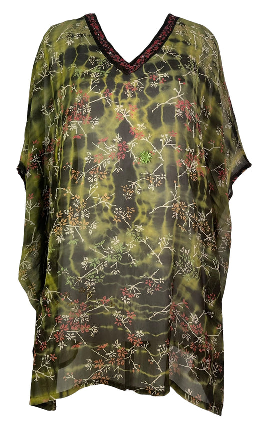 PRG7481 Sheer Avatar Pure Silk Short Kaftan Tunic without Slits - Velora