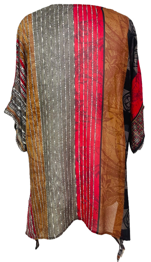 PRG7526 Sheer Avatar Pure Silk Long Tunic with Side Ties - Velora