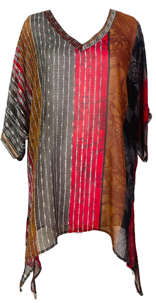 PRG7526 Sheer Avatar Pure Silk Long Tunic with Side Ties - Velora