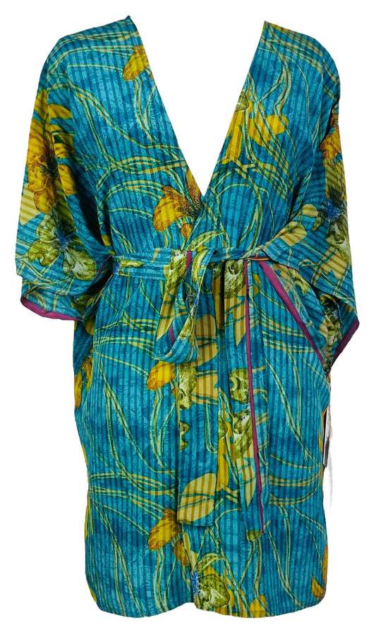 PRC7514B Avatar Pure Silk Kimono-Sleeved Jacket with Belt - Velora