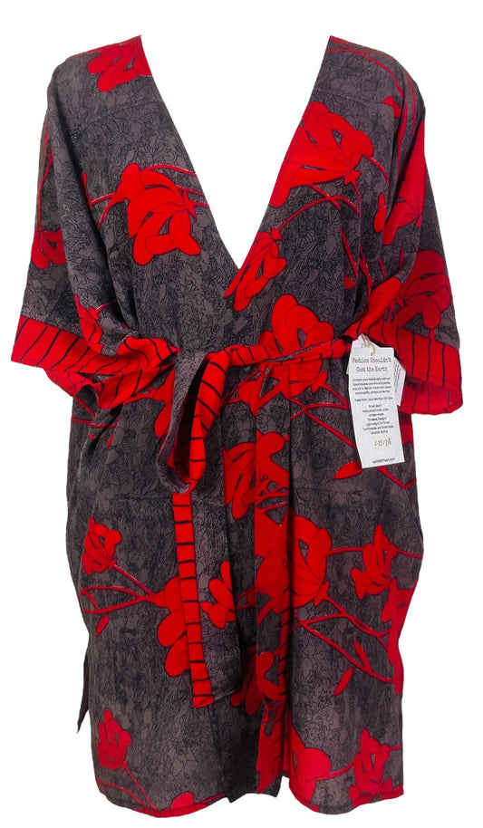 PRC7513A Avatar Pure Silk Kimono-Sleeved Jacket with Belt - Velora