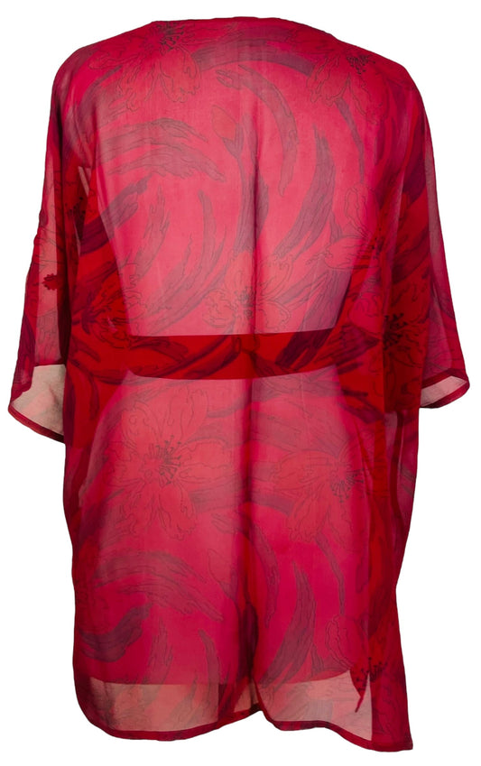 PRG7489 Sheer Avatar Pure Silk Kimono-Sleeved Jacket with Belt - Velora