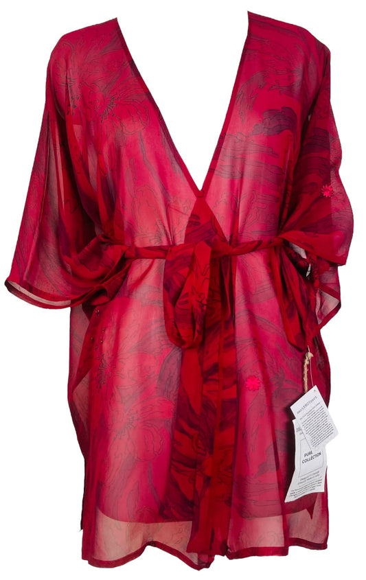 PRG7489 Sheer Avatar Pure Silk Kimono-Sleeved Jacket with Belt - Velora