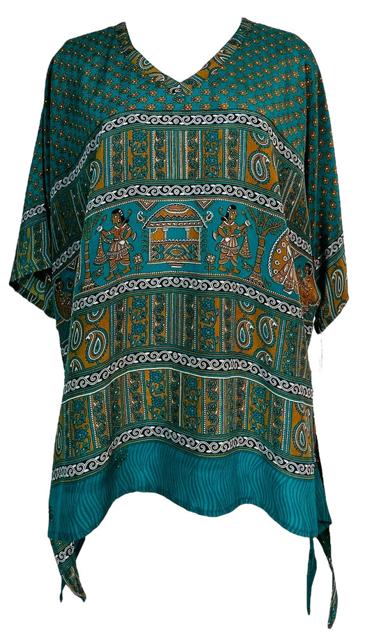 PRC7612 Avatar Pure Silk Long Tunic with Side Ties - Velora