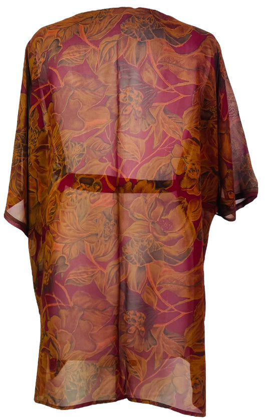PRG7196 Sheer Avatar Pure Silk Kimono-Sleeved Jacket with Belt - Velora