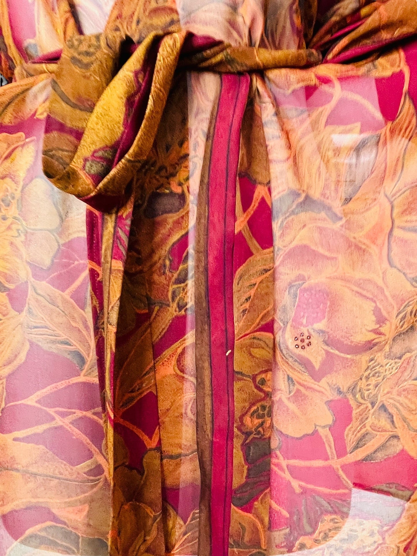 PRG7196 Sheer Avatar Pure Silk Kimono-Sleeved Jacket with Belt - Velora