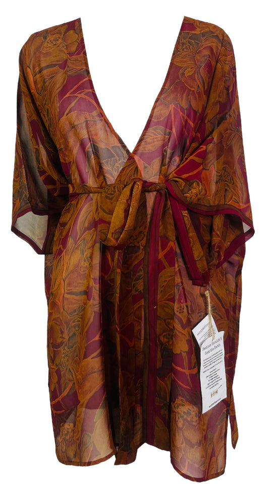 PRG7196 Sheer Avatar Pure Silk Kimono-Sleeved Jacket with Belt - Velora