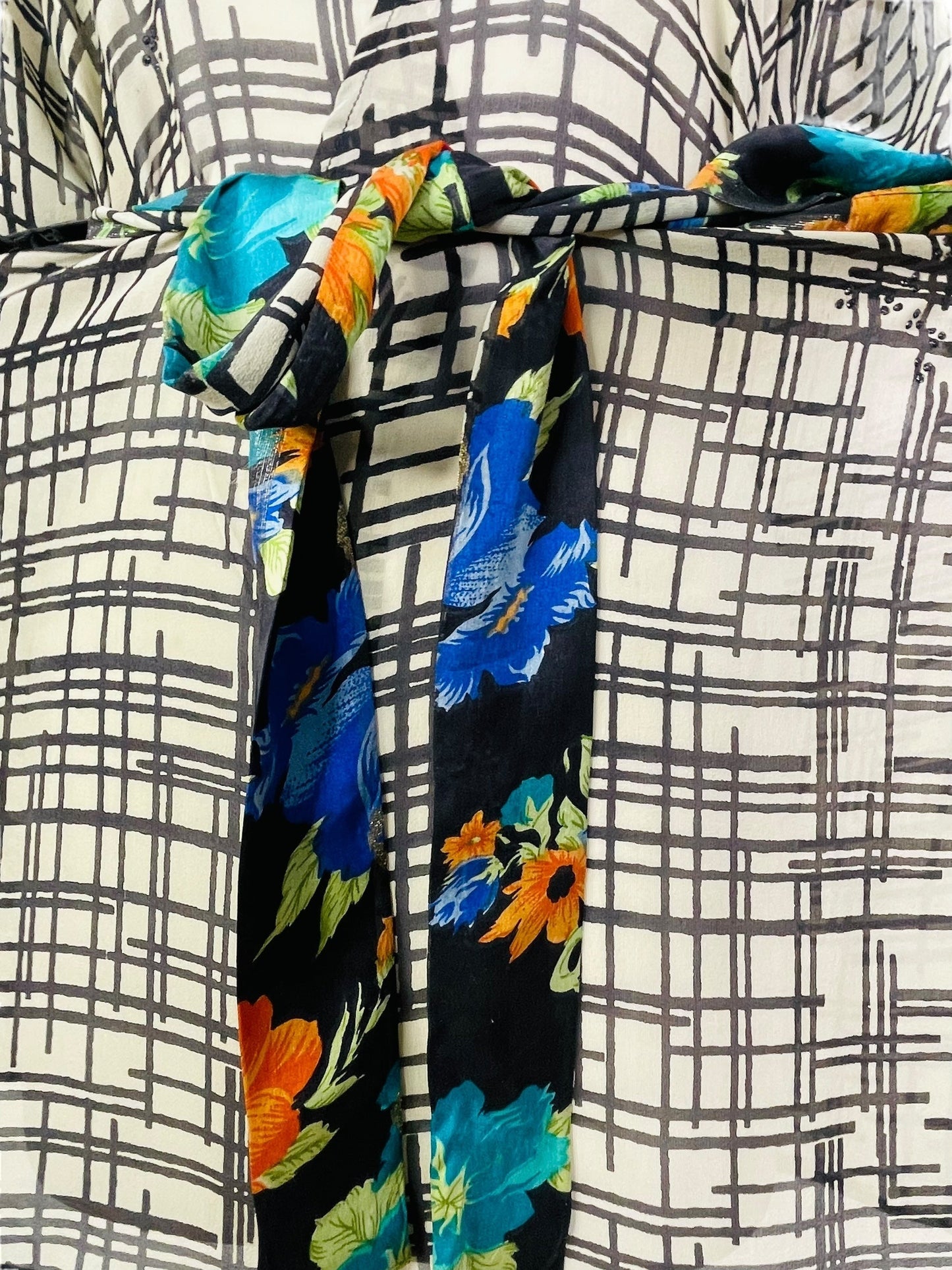 PRG7190 Sheer Avatar Pure Silk Kimono-Sleeved Jacket with Belt - Velora