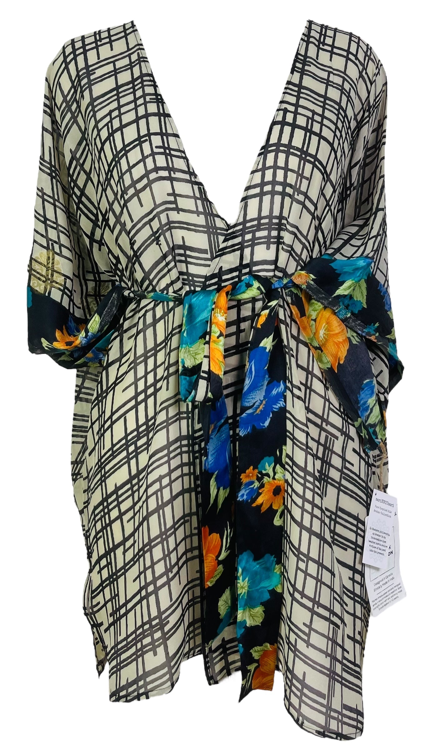 PRG7190 Sheer Avatar Pure Silk Kimono-Sleeved Jacket with Belt - Velora