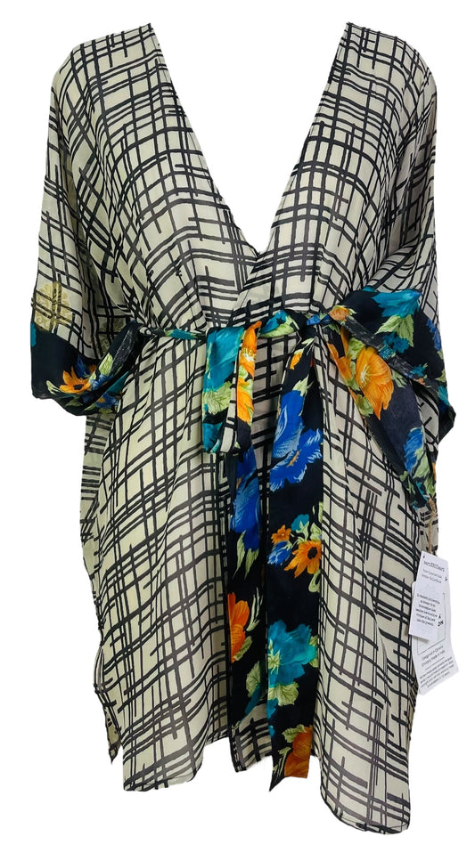 PRG7190 Sheer Avatar Pure Silk Kimono-Sleeved Jacket with Belt - Velora