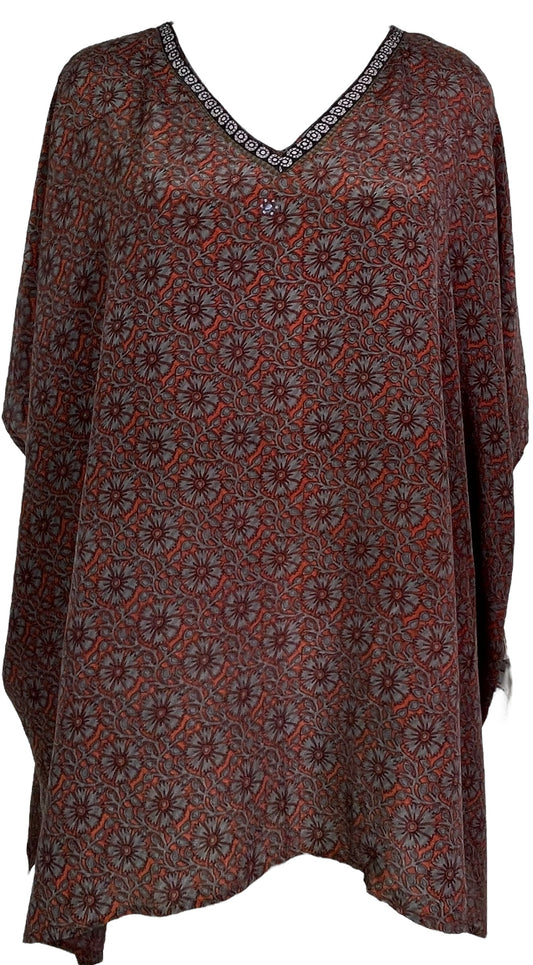 PRC7702 Avatar Pure Silk Short Kaftan Tunic with Slits - Velora