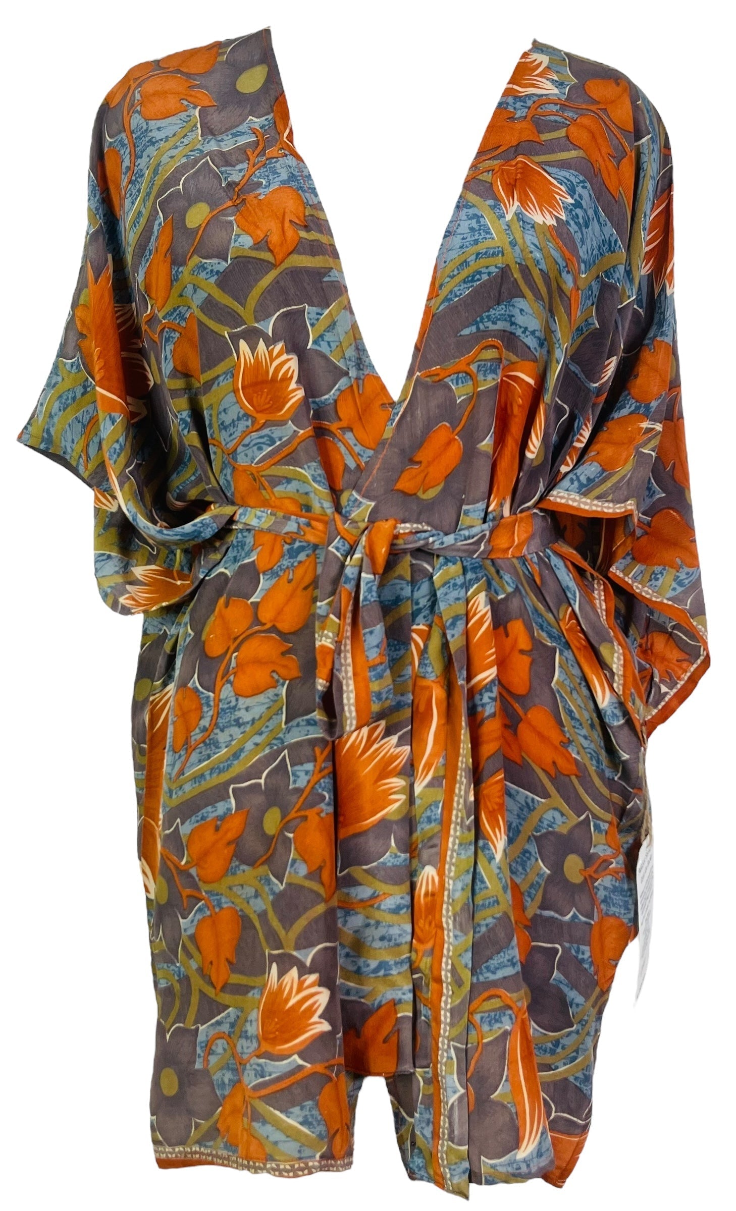 PRC7520 Avatar Pure Silk Kimono-Sleeved Jacket with Belt - Velora