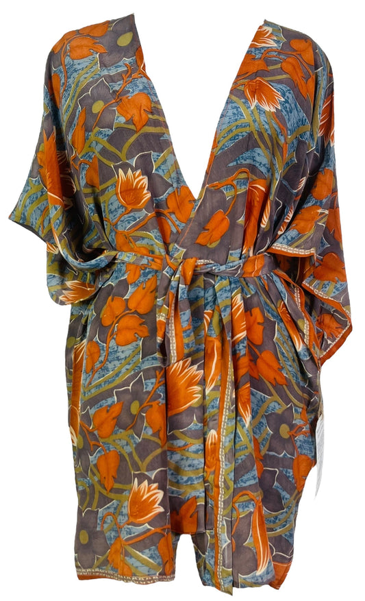 PRC7520 Avatar Pure Silk Kimono-Sleeved Jacket with Belt - Velora