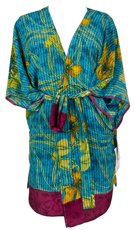 PRC7514A Avatar Pure Silk Kimono-Sleeved Jacket with Belt - Velora