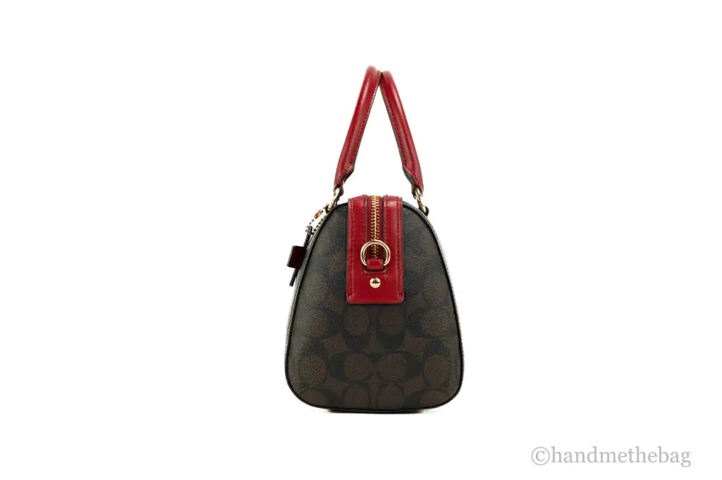 Coach (83607) Rowan Brown 1941 Red Signature Medium Satchel Crossbody Handbag