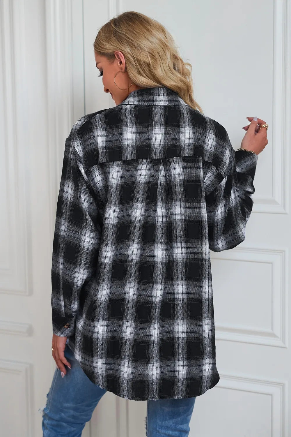 Plaid Button Up Dropped Shoulder Outerwear - Velora Luxury Fashion