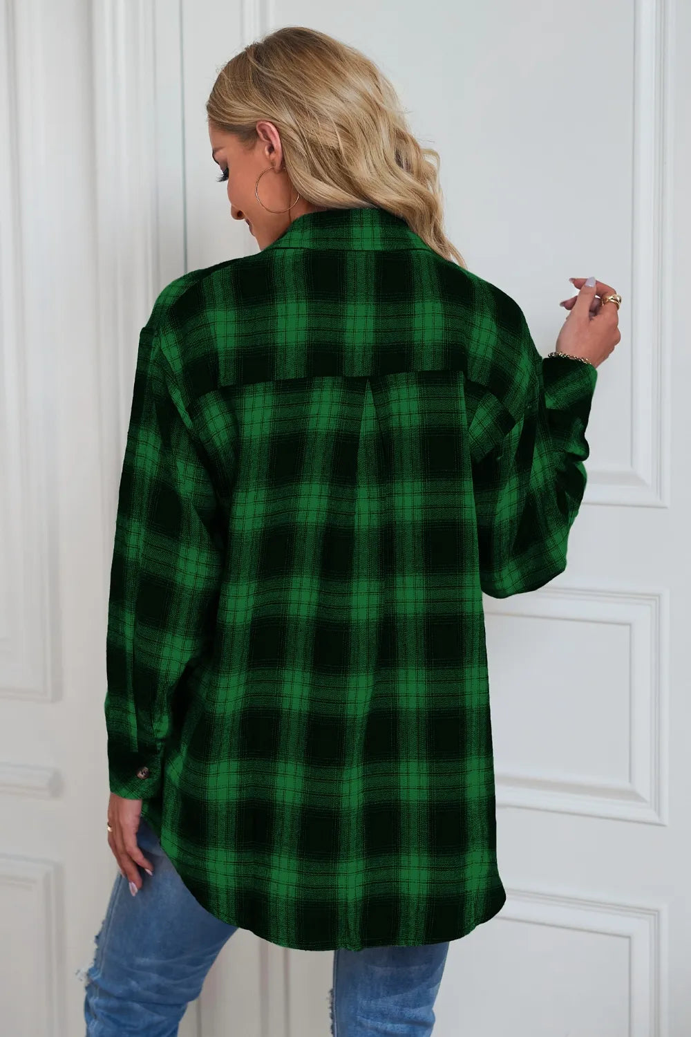 Plaid Button Up Dropped Shoulder Outerwear - Velora Luxury Fashion