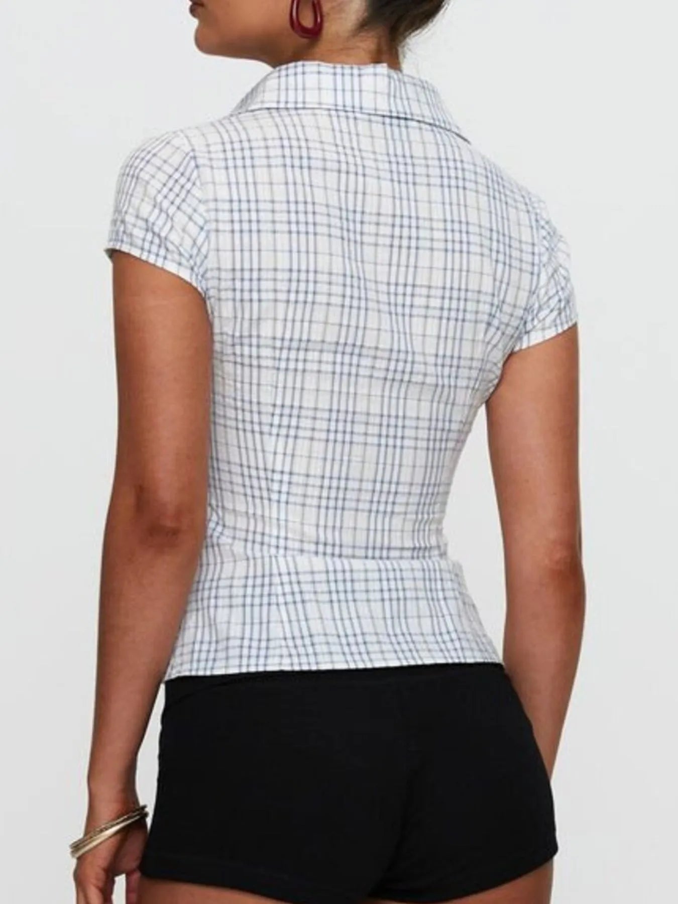 Plaid Short Sleeve Button-Up Shirt - Velora Luxury Fashion