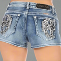 Platinum Plush Women's Cross Angel Wing Bling Shorts - Velora Luxury Fashion
