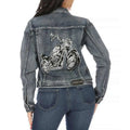 Platinum Plush Women's Motorcycle Graphic Jean Jacket - Velora Luxury Fashion