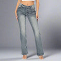 Platinum Plush Women's Rhinestone Motorcycle Bootcut Jeans - Velora Luxury Fashion