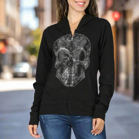 Platinum Plush Women's Skull Full Zip Hoodie - Velora Luxury Fashion