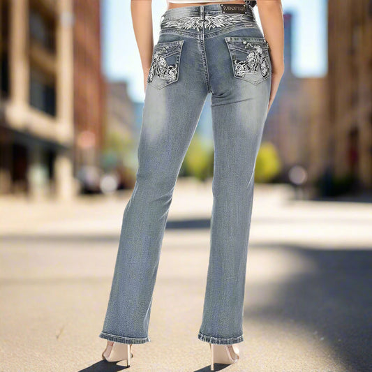 Platinum Plush Women's Rhinestone Motorcycle Bootcut Jeans Boutique of Leathers/Open Road