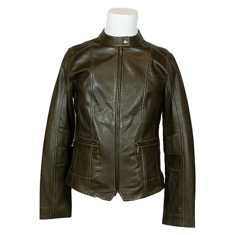 Plonge Leathers Women's Snap Collar Lamb Leather Jacket - Velora Luxury Fashion