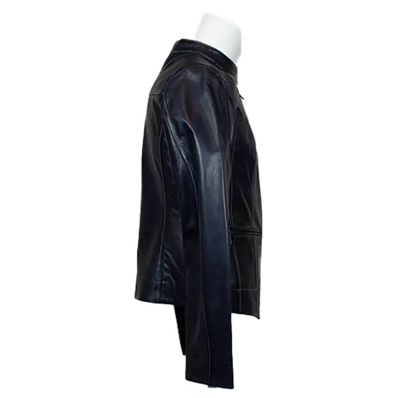 Plonge Leathers Women's Snap Collar Lamb Leather Jacket - Velora Luxury Fashion