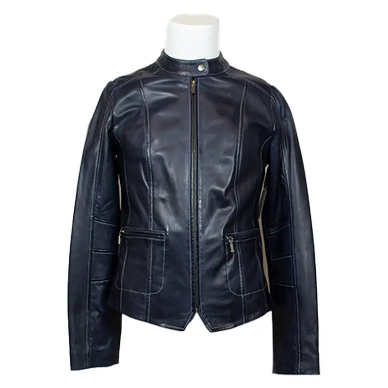 Plonge Leathers Women's Snap Collar Lamb Leather Jacket - Velora Luxury Fashion