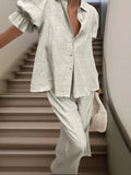Plus Size Button-Down Shirt and Wide-Leg Pants Set - Velora Luxury Fashion