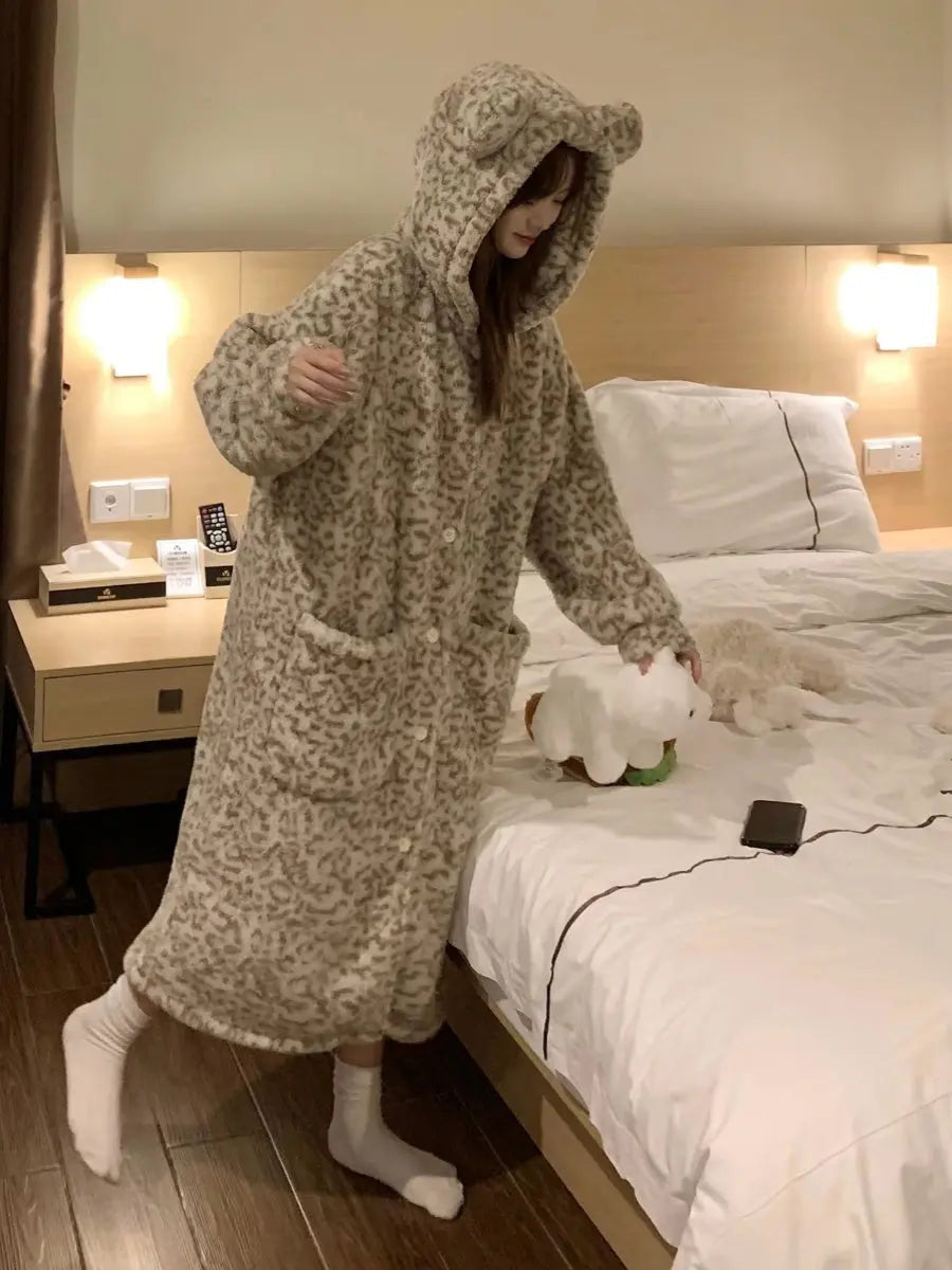 Plus Size Coral Velvet Pajamas Fleece Lined For Women Thick Night-robe EX-STOCK Canada