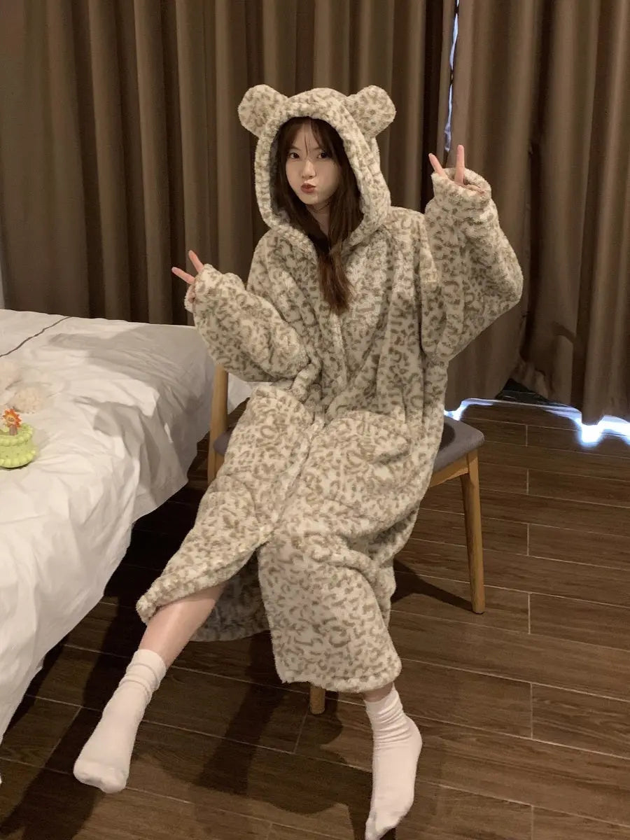 Plus Size Coral Velvet Pajamas Fleece Lined For Women Thick Night-robe EX-STOCK Canada