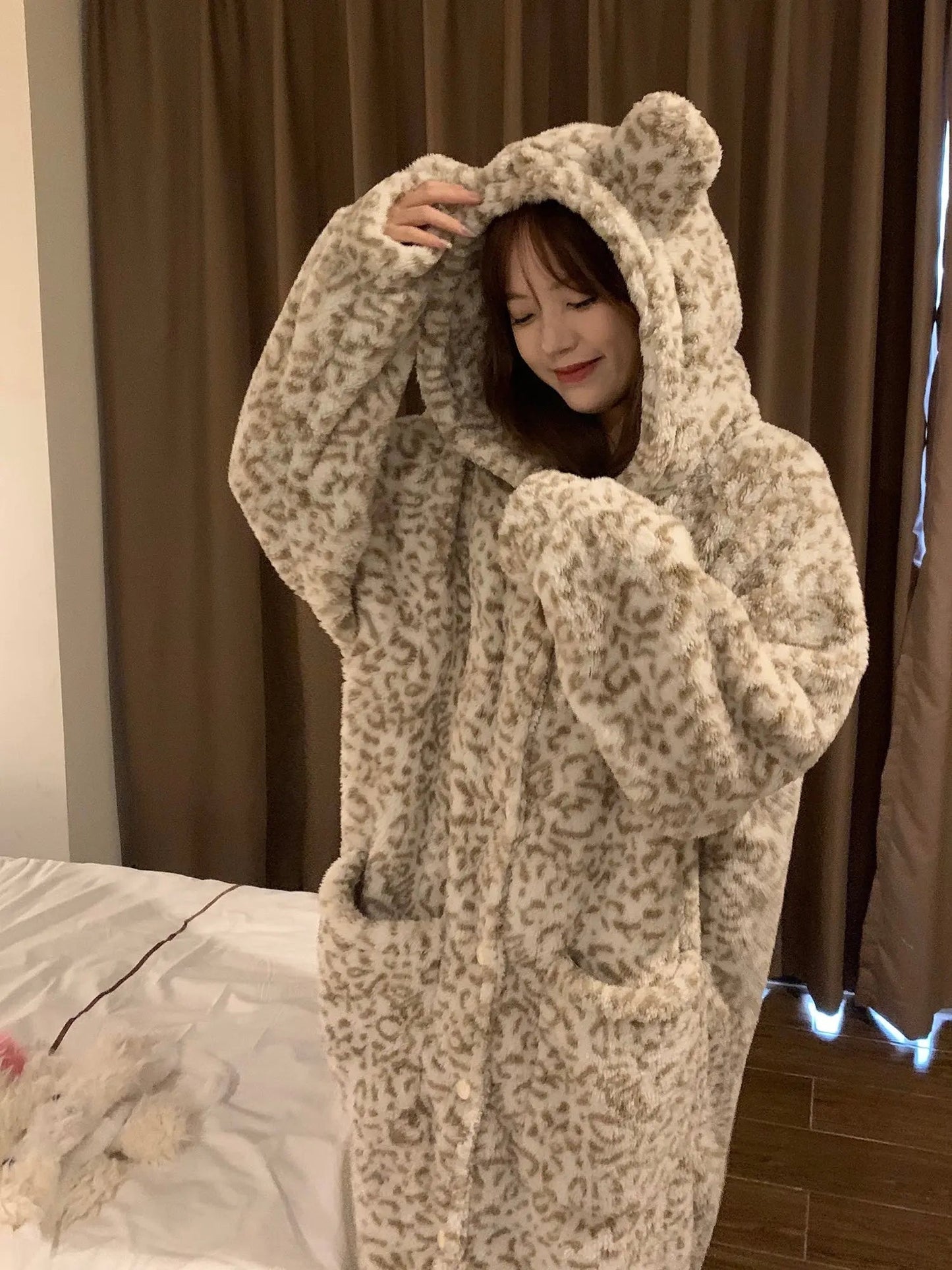 Plus Size Coral Velvet Pajamas Fleece Lined For Women Thick Night-robe EX-STOCK Canada