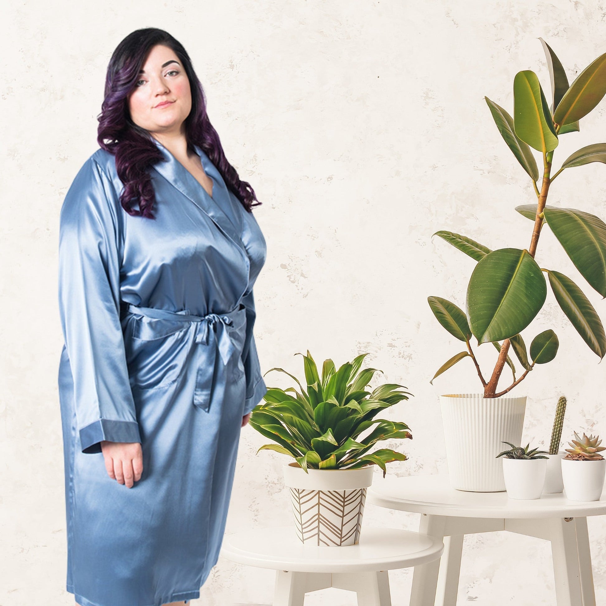 Women's  Mulberry Silk Robe Twilight Blue Forsters Finery