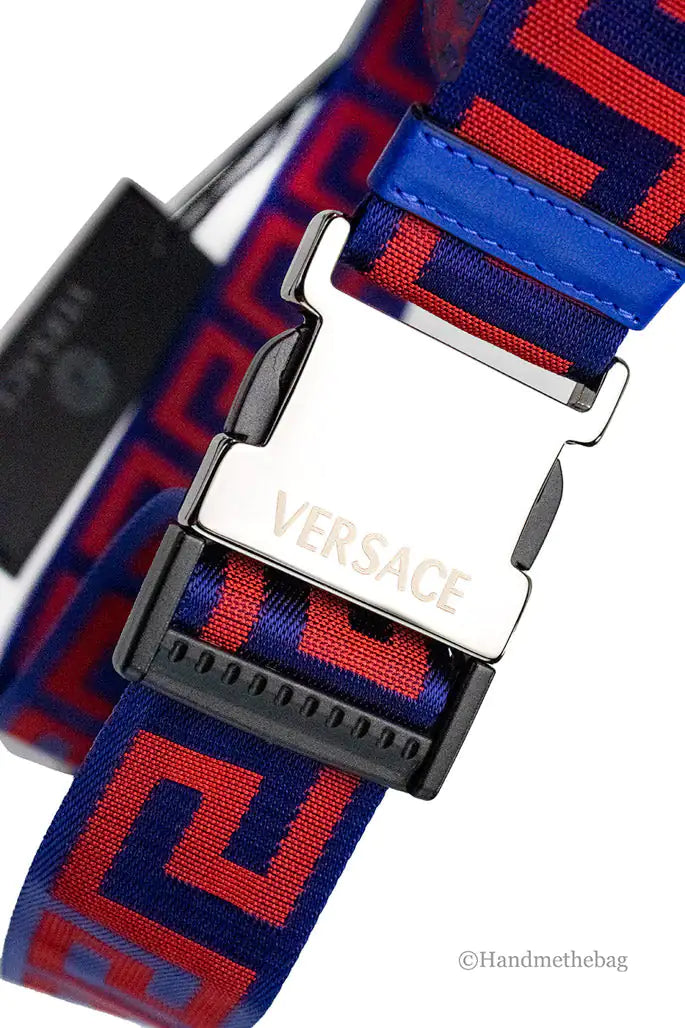 Versace Lapis & Scarlet Greek Key Belt