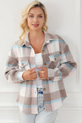 Pocketed Plaid Collared Neck Jacket - Velora Luxury Fashion