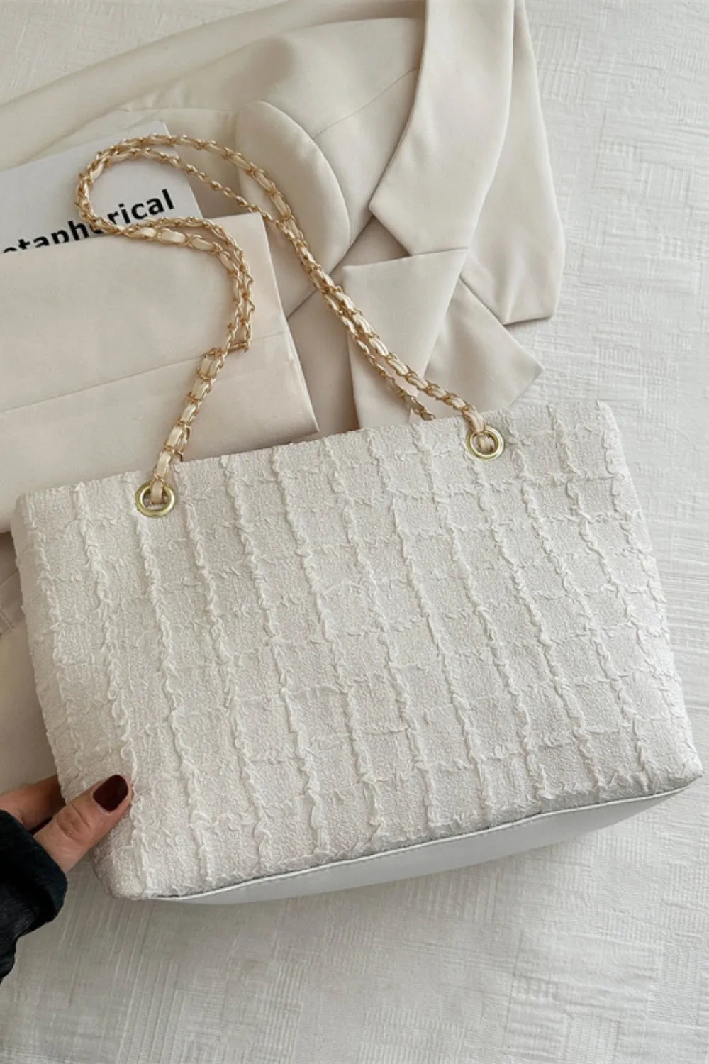 Polyester Texture Chain Tote bag - Velora Luxury Fashion