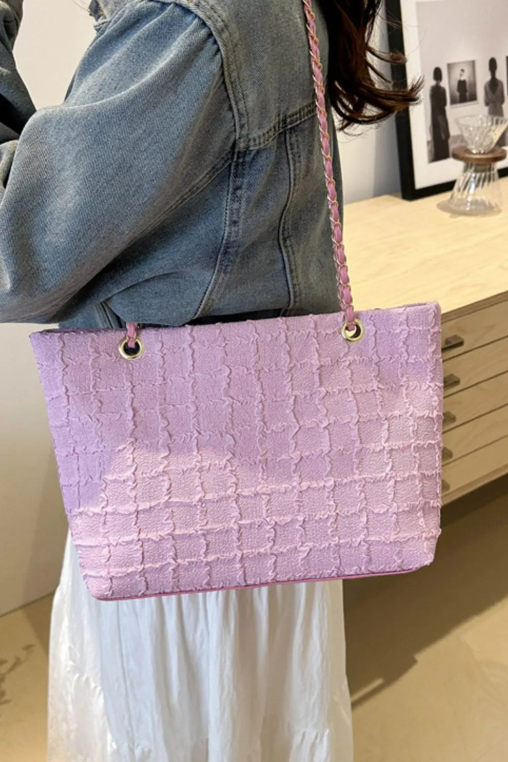 Polyester Texture Chain Tote bag - Velora Luxury Fashion
