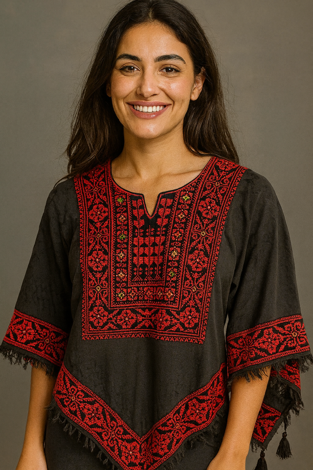 Poncho of Palestine | All Black Kufiya (Keffiyeh) - Tatreez – Made in Jordan - Velora Luxury Fashion