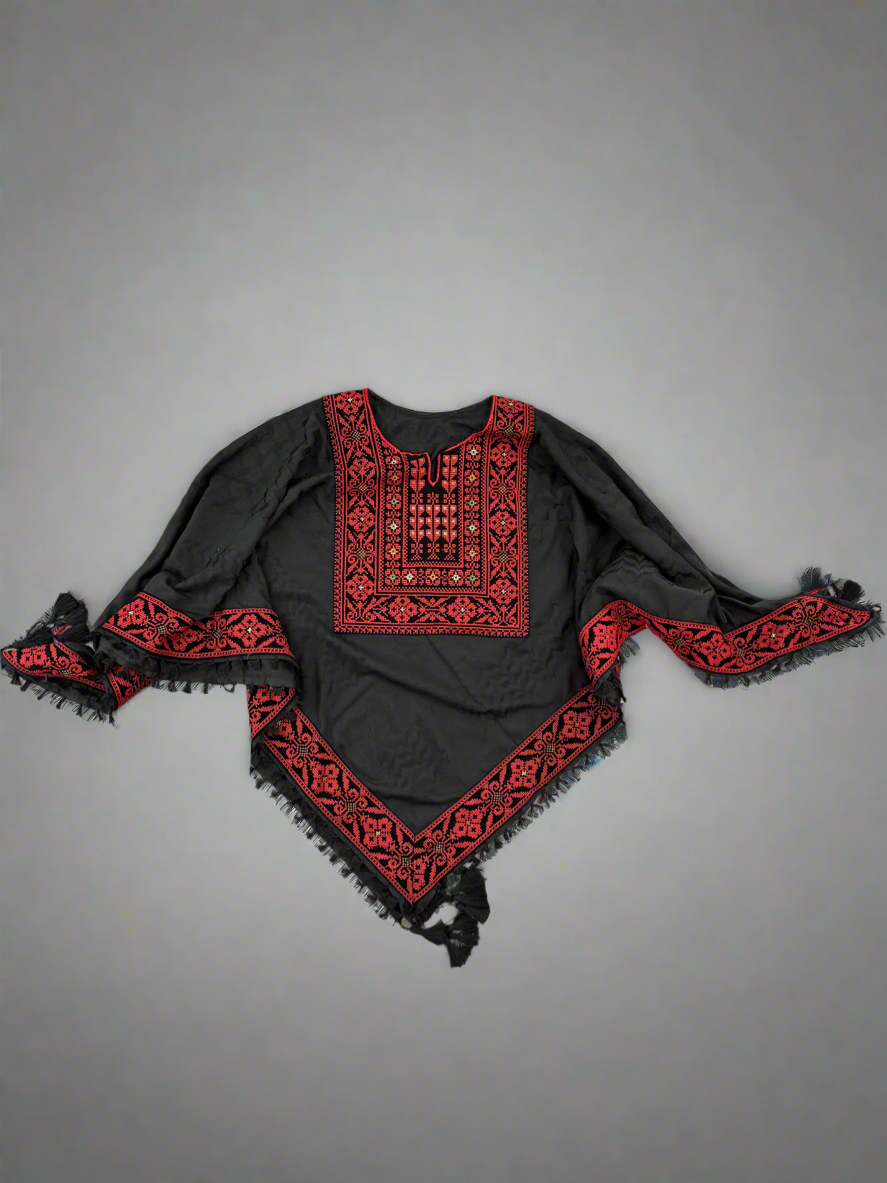 Poncho of Palestine | All Black Kufiya (Keffiyeh) - Tatreez – Made in Jordan - Velora Luxury Fashion