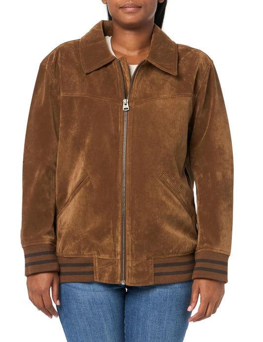 Levis Mens Faux Suede Varsity Bomber Jacket New Cognac