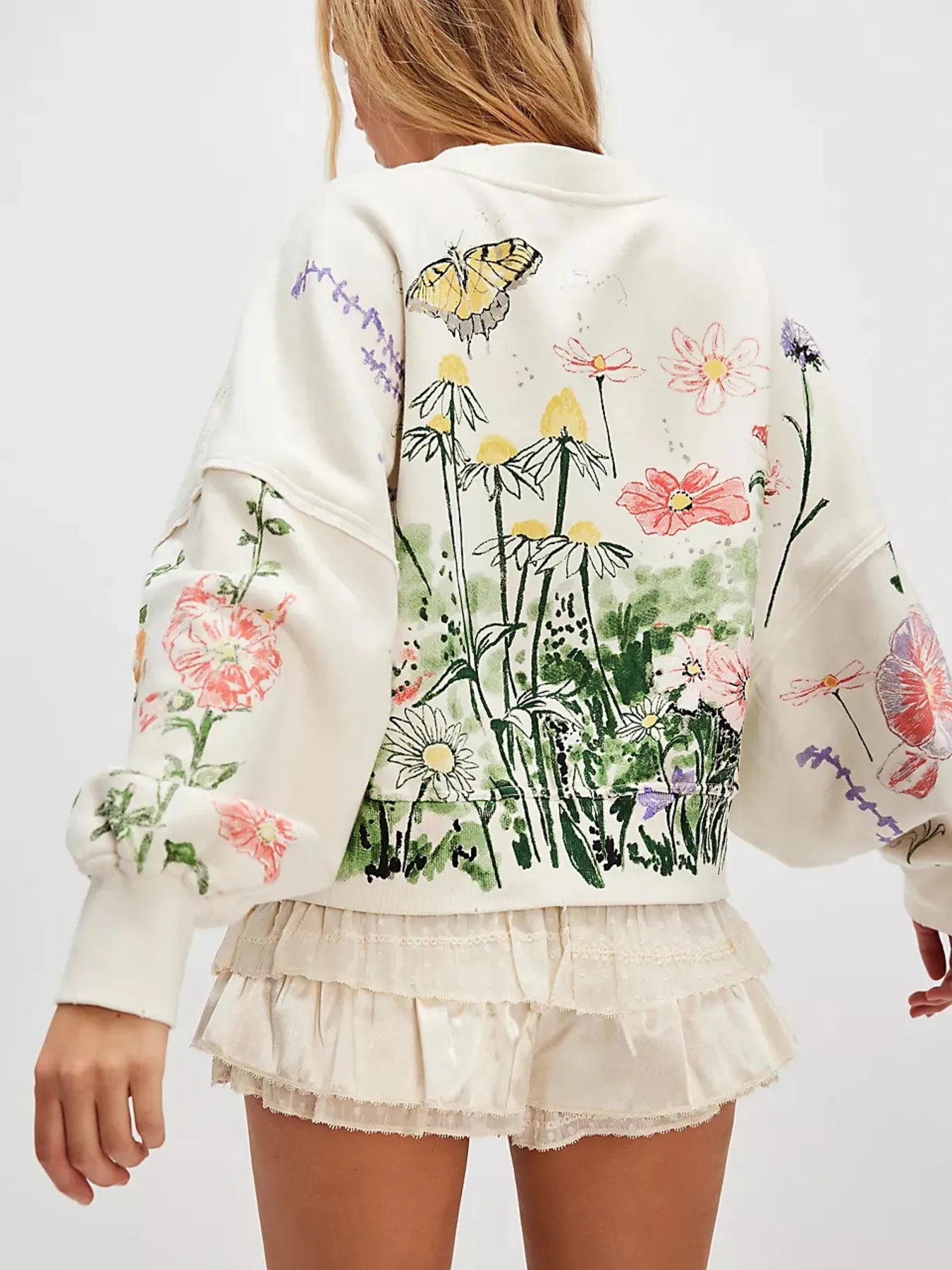 Print Round Neck Oversized Sweatshirt - Velora Luxury Fashion